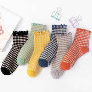 Rufia - Colorful Check Pattern Lace Socks