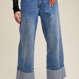 Cuffed Wide Leg Denim Pants
